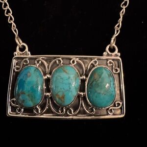 Genuine, King, man Turquoise and Sterling Silver Pendant Necklace